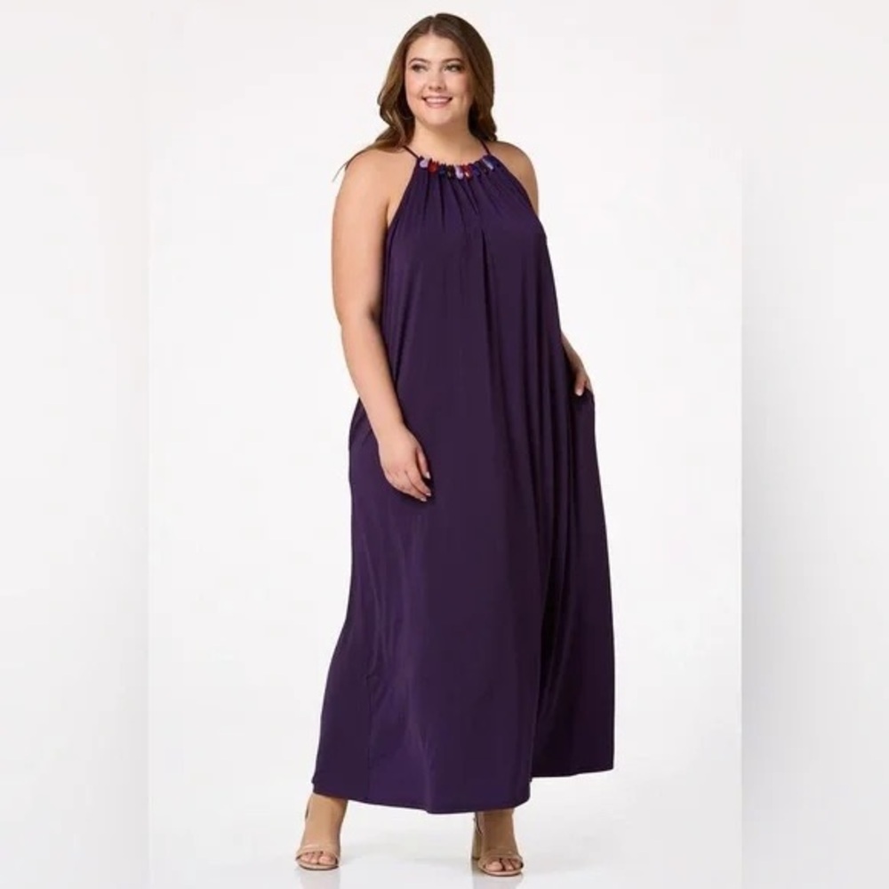 Cato | PLUS SIZE BEADED MAXI DRESS AUBERGINE
